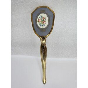 Vintage Gold Tone Vanity Hairbrush With Floral Design Roses